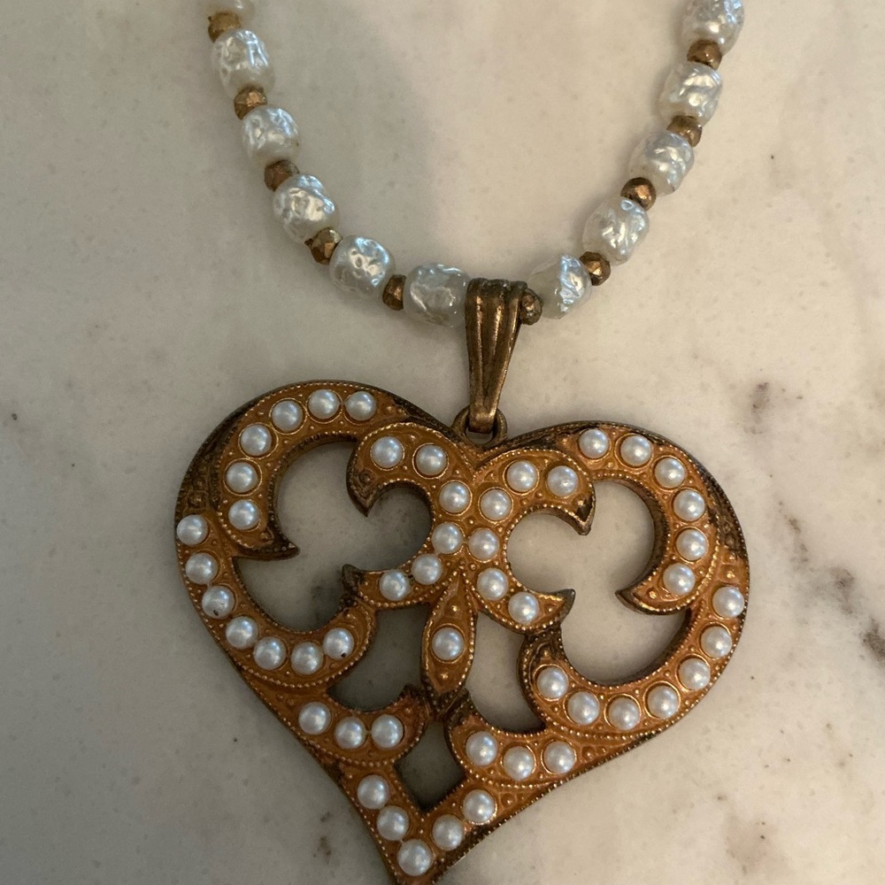 Vintage Marim  HaskellHeart Pearl and Gold Necklace